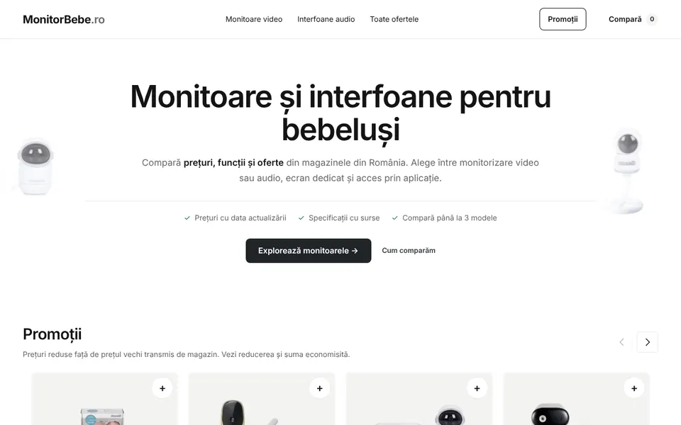 Pagina principală MonitorBebe.ro: comparator de prețuri pentru monitoare video și interfoane audio pentru bebeluși